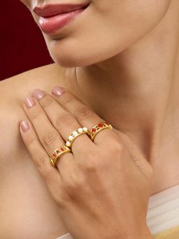 Teejh - Prerana Red and Gold Plated Ring Set