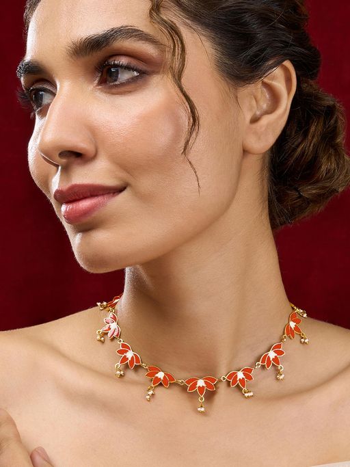 Teejh Danika Red and Gold Plated Princess Necklace