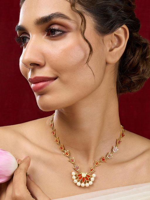 Teejh Kalini Red and Gold Plated Princess Necklace