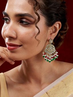 Teejh - Nur Red and Green Bead Gold Plated Earrings