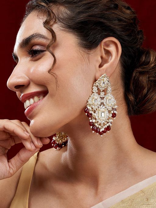Teejh Thea Red Bead Gold Plated Earrings