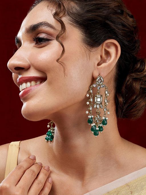 Teejh Zaha Green Bead Gold Plated Earrings