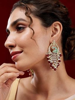 Teejh - Morani Red Peacock Motif Gold Plated Earrings