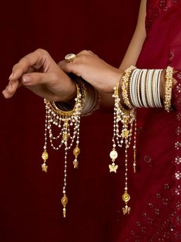 Teejh - Vaanam Pearl and Shells Gold Plated Kaleeras