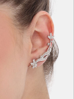 Nuyug - Rhodium Plated American Diamond Ear cuffs