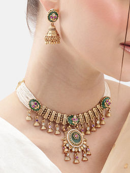 Nuyug - Gold Plated Royal Emerald jewelry Set