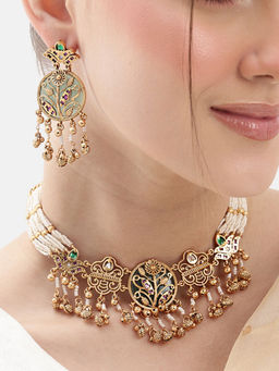 Nuyug - Gold Plated Emerald Garden Charm Jewelry Set