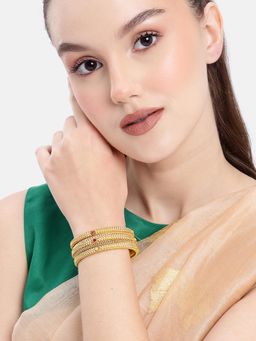 Nuyug - Gold Plated Ruby Accent Heritage Bangle (Pack of 3)