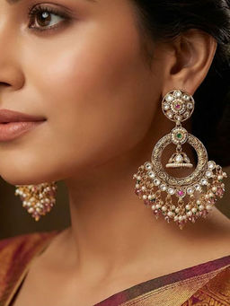 Nuyug - Gold Plated Crystal Bloom Chandbali Earrings