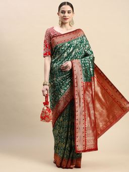 VAIRAGEE - Woven Design Ethnic Motifs Zari Banarasi Saree with Unstitched Blouse