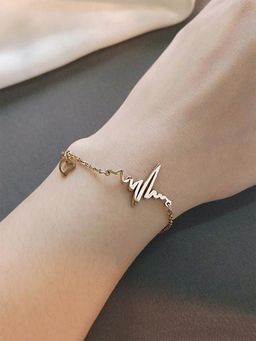 Yellow Chimes - Women Stainless Steel Heart Beat Rose Gold Charm Bracelet