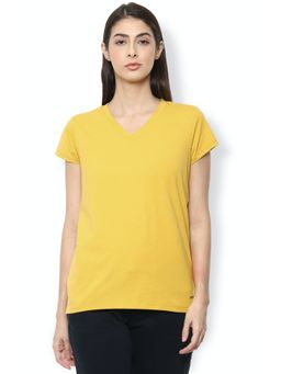 Van Heusen - Women Yellow Solid Casual V-Neck T-Shirt
