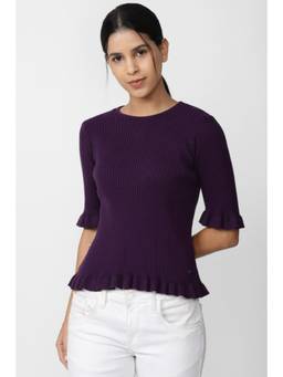 Van Heusen - Women Purple Casual Round Neck Top