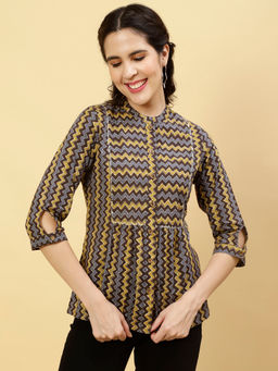 Jaipur Kurti - Charcoal Zig-Zag Printed Top