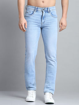 Monte Carlo - Mens Solid Blue Mid Rise Regular Fit Jeans