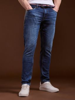 The Bear House - Men Cotton Slim Mid Blue Casual Jeans