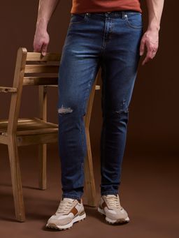 The Bear House - Men Cotton Slim Blue Casual Jeans