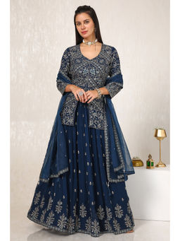 Soch - Blue Georgette Embroidered Ghagra Top with Dupatta (Set of 3)