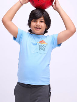 Bombay High - Boys Sky Blue Premium Cotton Blend Solid T-Shirt