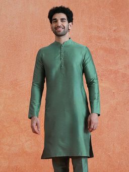 KISAH - Green Solid/Plain Full Sleeves Kurta
