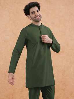 KISAH - Olive Solid/Plain Full Sleeves Kurta