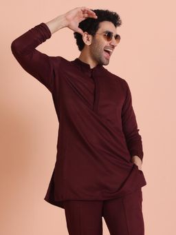 KISAH - Wine Solid/Plain Full Sleeves Kurta