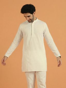 KISAH - Cream Solid/Plain Full Sleeves Kurta