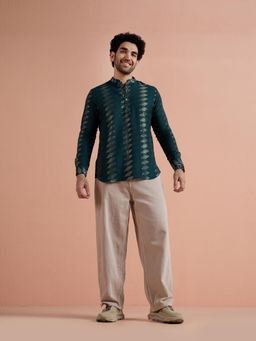 KISAH - Teal Embroidered Full Sleeves Kurta