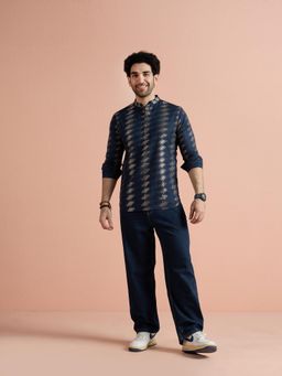 KISAH - Navy Blue Embroidered Full Sleeves Kurta