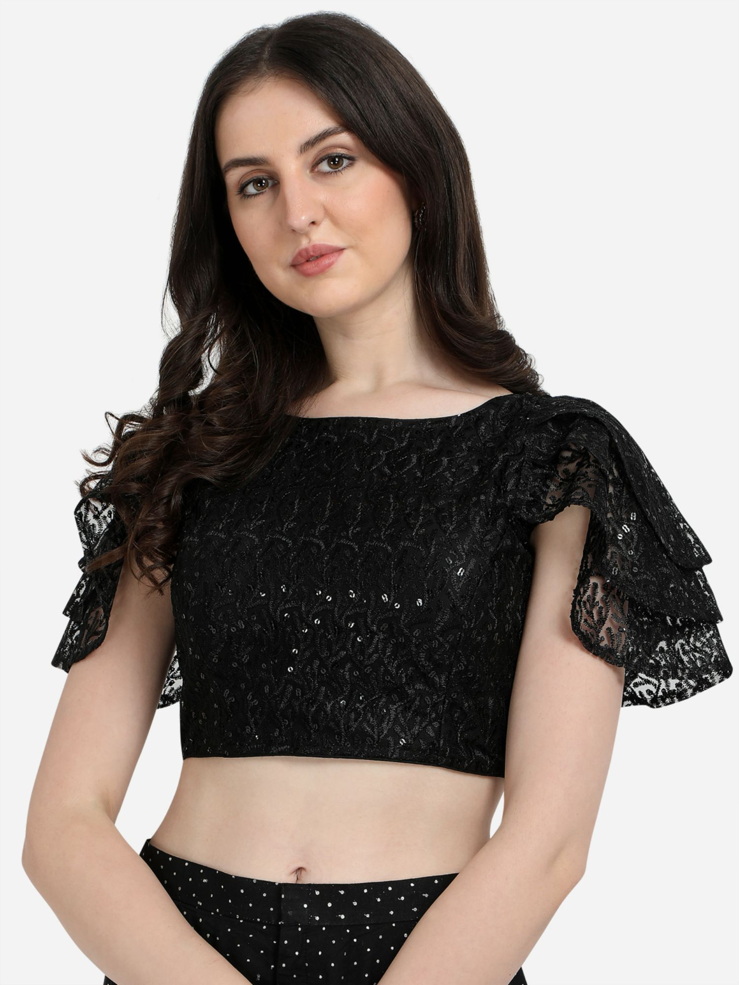 Buy Amrutam Fab Women's Embroidered \u0026 Sequences Work Black Net Boat Neck  Blouse Online