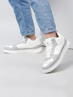 Cantabil - Men White & Grey Colorblocked Lace-Up Sneakers