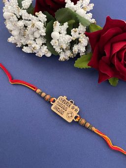 Digital Dress Room - Rakhi Designs Set for Selfie Wala Bhai Slogan Gold Plated Beads Rakshasutra