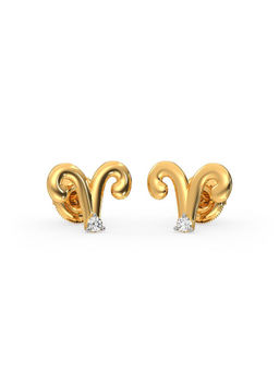Candere by Kalyan Jewellers - 18K Yellow Gold and Diamond Aries Stud Earring for Women