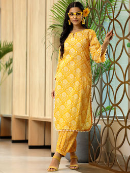 Libas - Women Yellow Floral Printed Kurta with Salwar (Set of 2)