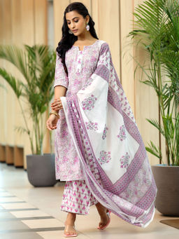 Libas - Women Pink Floral Printed Kurta with Palazzo and Dupatta (Set of 3)