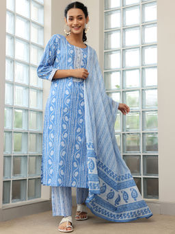 Libas - Blue Pure Cotton Printed Kurta Sets for Women