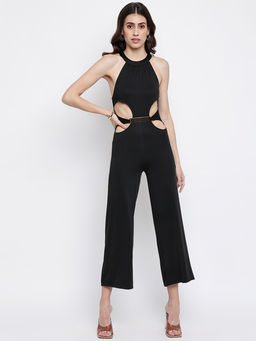 IKI CHIC - Black Belted Wide Leg Cut-out Jumpsuit