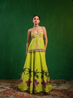 AHI Clothing - Green Elephant Printed Indo Top with Skirt