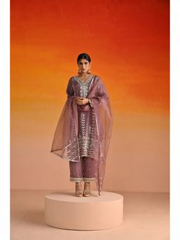 OHH CROW - Purple Opara Silk Hand Embroidered Kurta and Salwar with Duppata