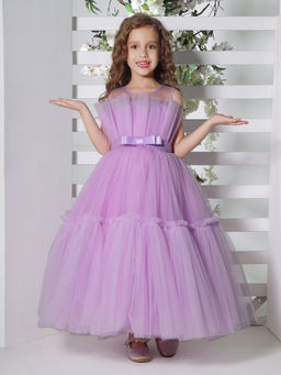 Mini Stitch - Lavender Sleeveless Solid Tiered Party Dress