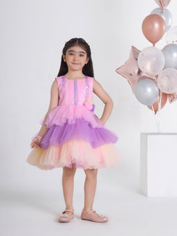 Mini Stitch - Pink Sequence Body with Layered Flare Party Dress