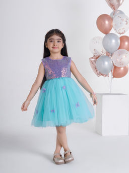 Mini Stitch - Purple Sequence 3D Butterfly Applique Party Dress