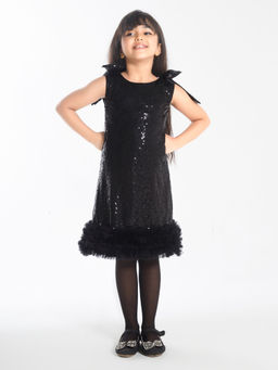 Mini Stitch - Black Sequence Frilled Hem Party Dress