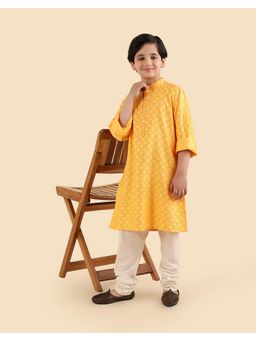 Fabindia - Yellow Viscose Blend Hand Block Printed Long Kurta