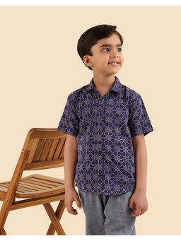 Fabindia - Navy Blue Hand Block Printed Shirt