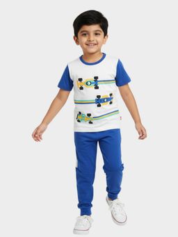 Orange Sugar - Unisex Kids Blue Race Car Printed T-Shirts and Joggers
