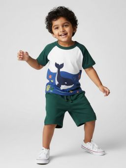 Orange Sugar - Unisex Kids White Ocean Whale Printed T-Shirts and Shorts