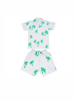 Blumbuds - Boys White Palm Print Shirt with Shorts