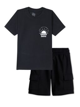 FUNKRAFTS - Boys Black Premium Half Sleeves Typographic Printed T-Shirt and Shorts