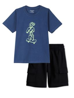 FUNKRAFTS - Boys Blue Premium Half Sleeves Graphic Printed T-Shirt and Shorts